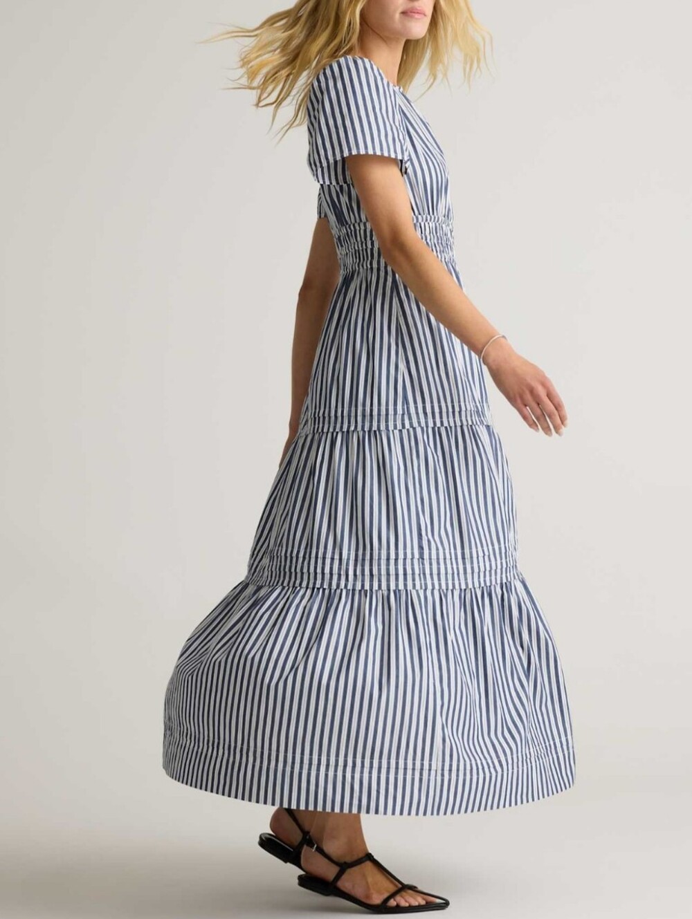 Quince Organic Cotton Poplin Tiered Maxi Dress Hudson Stripe